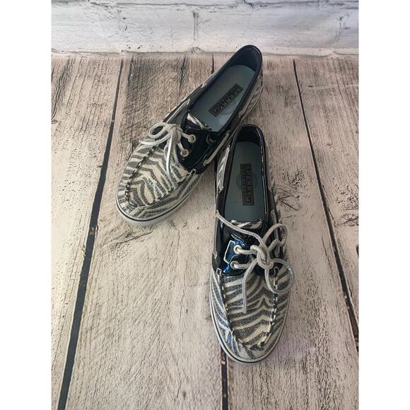 SPERRY Woman’s Top-Sider Sequin Zebra Print Loafers / Size: 6.5 - Picture 1 of 9